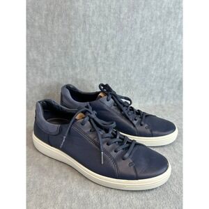 ECCO Soft 7 Mens Navy Blue Leather Low Top Sz 9 Sneakers Lace Up Shoes